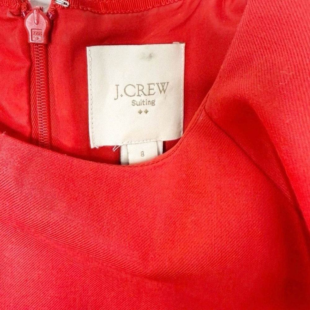 J. CREW Suiting Red Flutter Cap Sleeve in Warm Cerise Red Wool Dress Sz. 8 - Picture 4 of 5